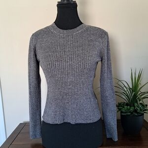 H&M Divided Sweater Women's Large Heathered Grey Ribbed Long Sleeve Top